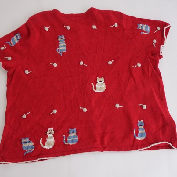 Vintage CJ Banks Hand-Embroidered Cat Button Cardigan Whimsical Kitschcore 3X - Picture 1 of 11
